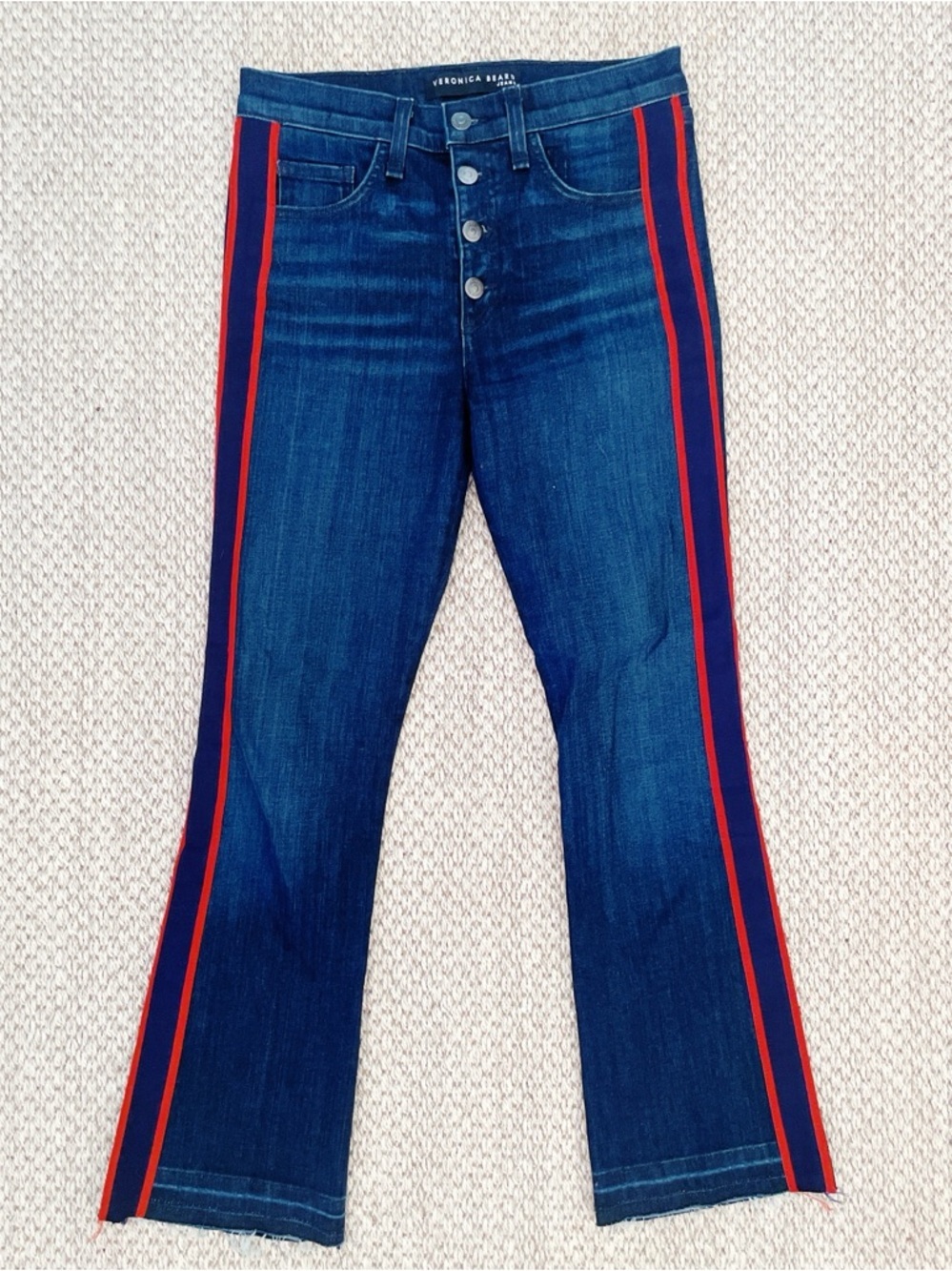Veronica Beard Carolyn 10” Baby Boot w/ Side-Stripe Jeans in Dark Blue 27